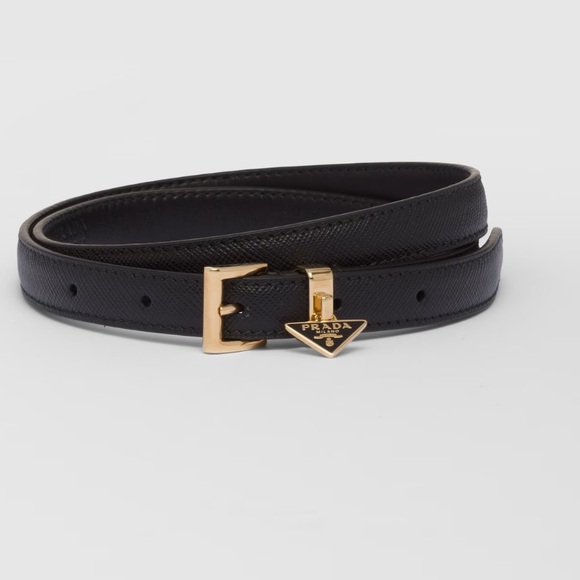 Prada Black Belt with gold hardware and charm. - Picture 1 of 8